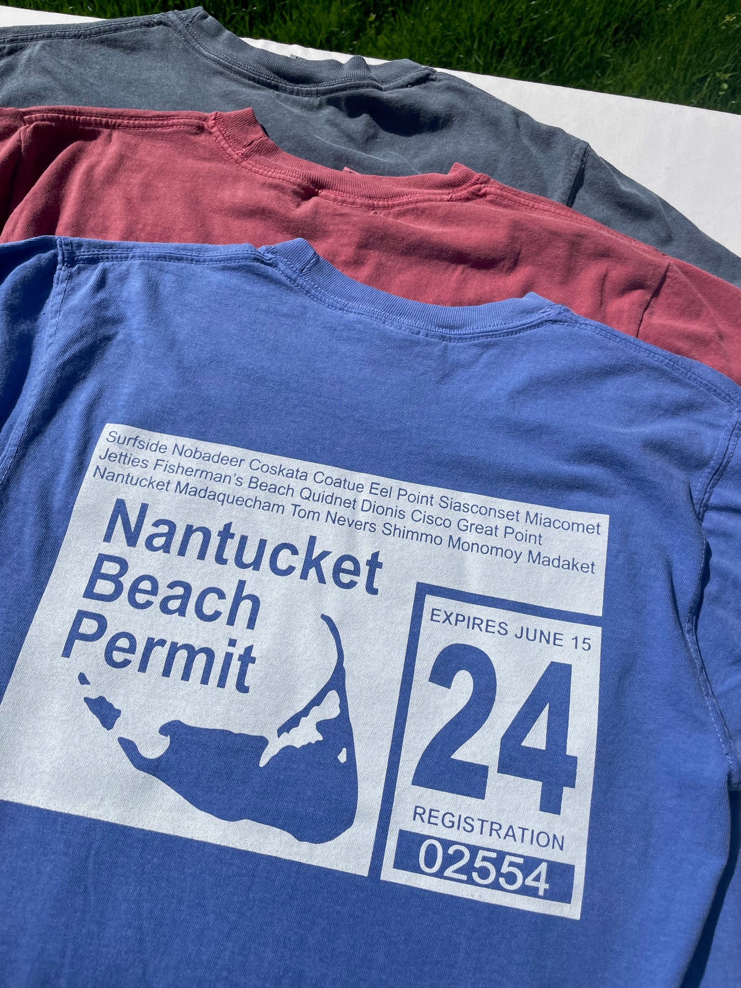 '24 Long Sleeve Nantucket Beach Permit Tee in Denim Blue