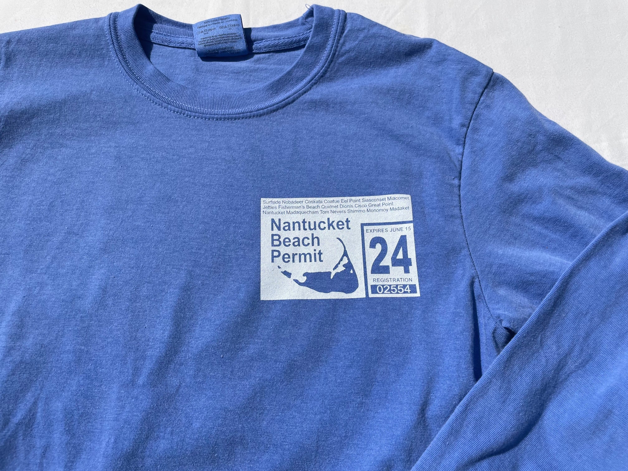 '24 Long Sleeve Nantucket Beach Permit Tee in Periwinkle Blue