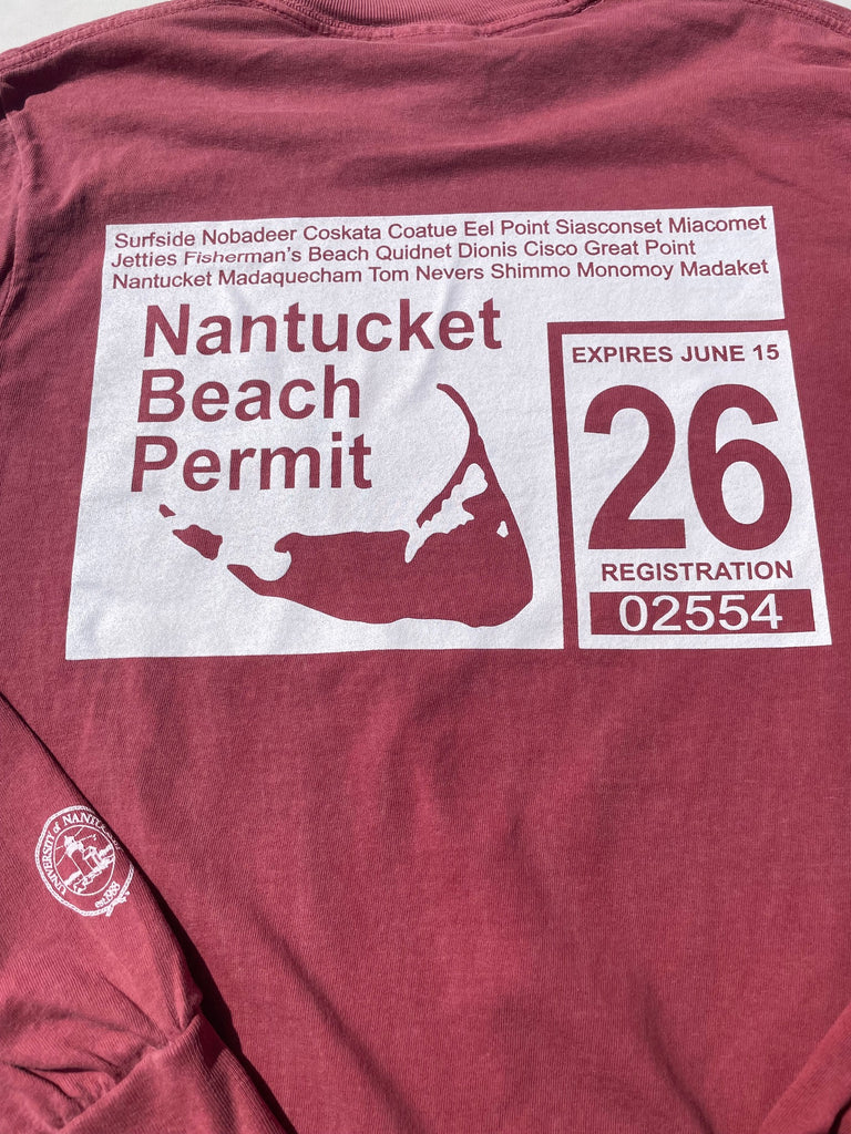 '26 Long Sleeve Nantucket Beach Permit Tee in Island Red